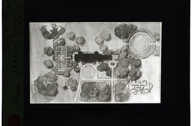 The Manor (Glen Cove Mansion), exterior, glass lantern slide, about 1915 to 1925