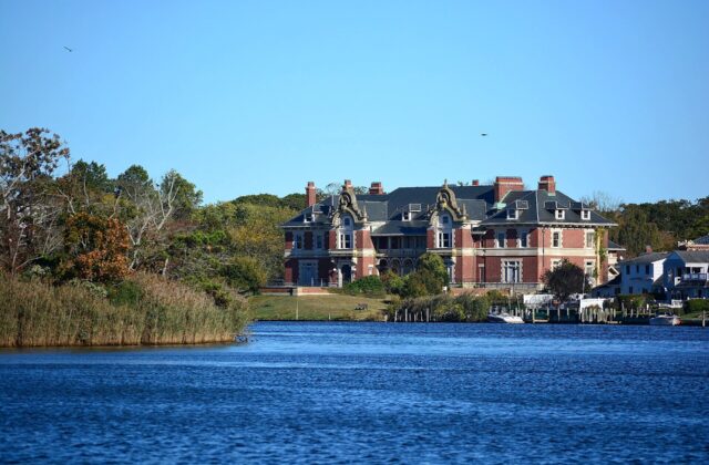 Idle Hour, exterior seen across the Connetquot River