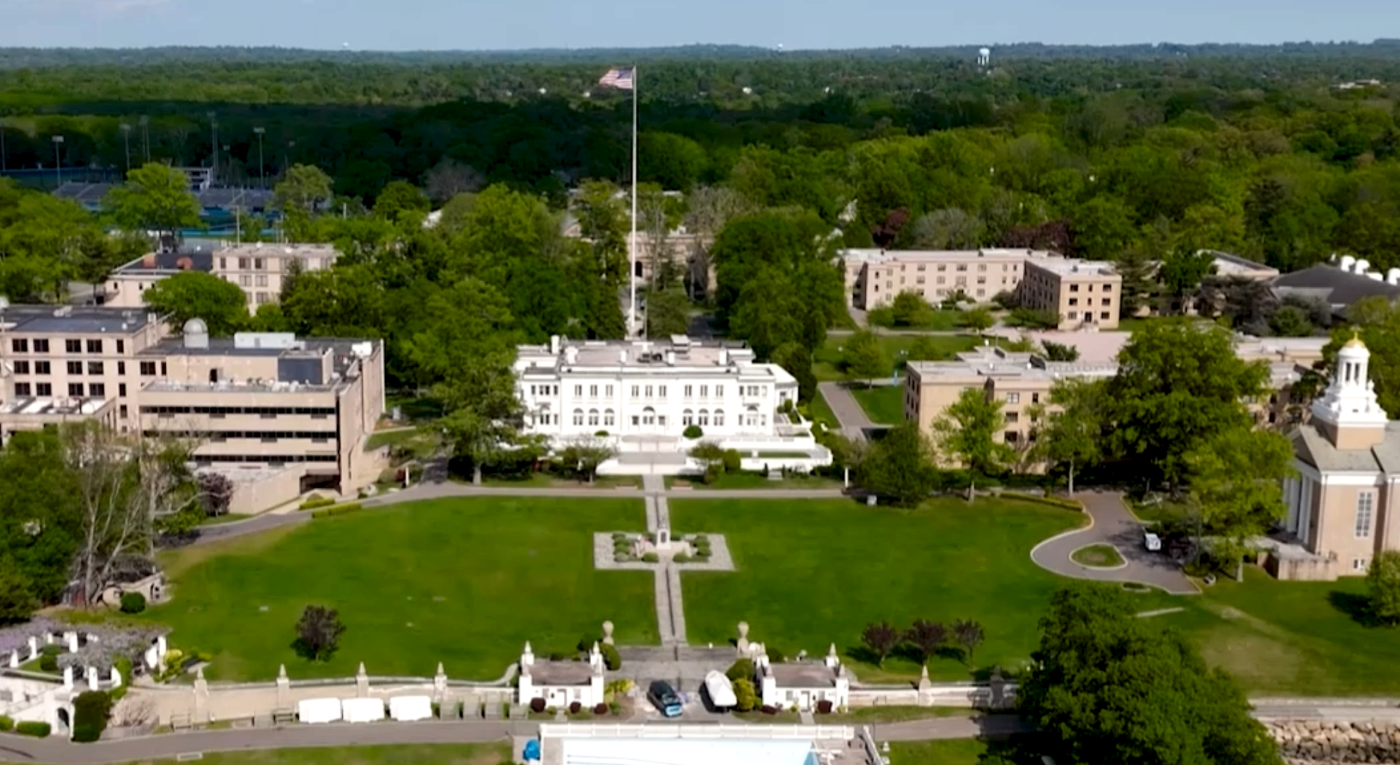 Wiley Hall (Bendel and Chrysler estate), aerial of the Academy with the Forker House mansion at center (per file description)