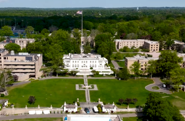 Wiley Hall (Bendel and Chrysler estate), aerial of the Academy with the Forker House mansion at center (per file description)
